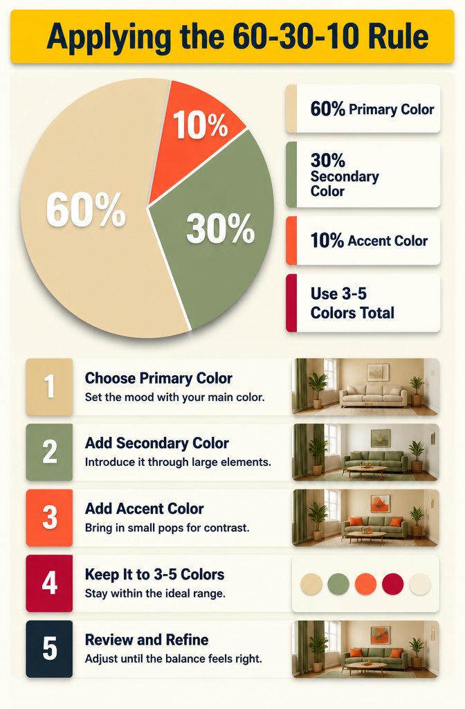 8 Color Palette Ideas for Your Living Room 10 An infographic explaining the 60-30-10 color rule.