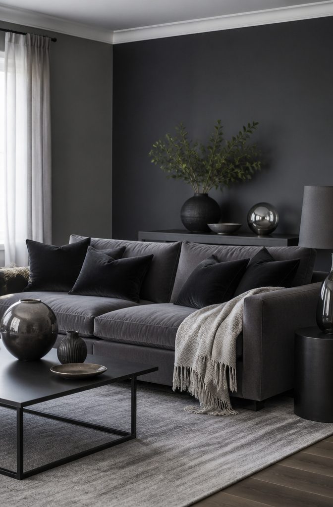 8 Color Palette Ideas for Your Living Room 1 A living room with shades of gray furniture and decor.